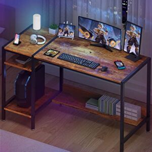 MINOSYS Computer Gaming Desk - 47" Home Office Desk with Storage, Rustic Writing Desk with Monitor Stand, Modern Simple Study Corner Table, Adjustable Storage Space.