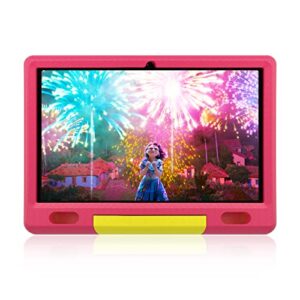mouikei kids tablet 10 inch tablet for kids, 2gb+32gb android 12 kids tablet with case, parental control app, dual camera, educational games, kidoz pre-installed children tablet (pink)