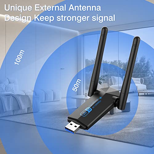 USB WiFi Adapter, ElecMoga 1300Mbps WiFi Dongle USB 3.0 Dual Band 5G/2.4G Wireless Network Adapter for Desktop Laptop PC, Dual 5dBi Antennas, Supports Windows 11/10/8.1/8/7, Mac OS 10.9-10.15