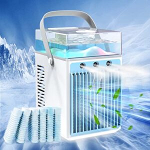portable air conditioners, 4 in 1 rechargeable mini air conditioner evaporative personal cooler humidifier, 3 speeds mini ac desktop cooling fan for office tent bedroom