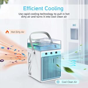 Portable Air Conditioners, 4 in 1 Rechargeable Mini Air Conditioner Evaporative Personal Cooler Humidifier, 3 Speeds Mini AC Desktop Cooling Fan for Office Tent Bedroom