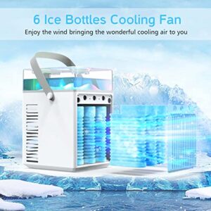 Portable Air Conditioners, 4 in 1 Rechargeable Mini Air Conditioner Evaporative Personal Cooler Humidifier, 3 Speeds Mini AC Desktop Cooling Fan for Office Tent Bedroom