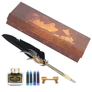 GOWENIC Calligraphy Pen Ink Set, Handcrafted Retro Quill Pen Set Quill Pen for Letter for Writing Gift Cards (Black)