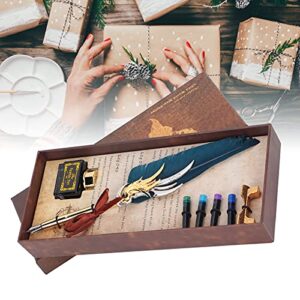 GOWENIC Calligraphy Pen Ink Set, Handcrafted Retro Quill Pen Set Quill Pen for Letter for Writing Gift Cards (Navy Blue)