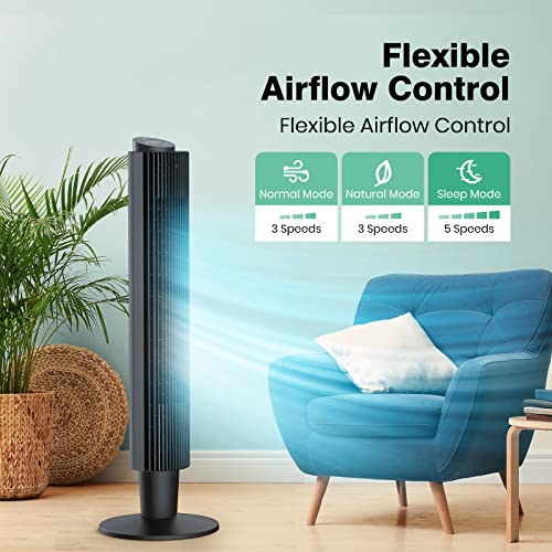 SWIPESMITH Tower Fan 42 Inch, Quiet Oscillating Tower Fan with Remote, Height Adjustable,5 Speeds,3 Mods, LED Display, and 12H Timer Tower Fan for Indoor Home Bedroom Office Room