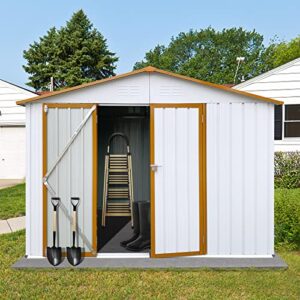 ubgo outdoor metal storage shed with metal floor base,6ft x 8ft outdoor storage shed,waterproof metal garden sheds with lockable door and window,weather resistant steel tool storage house shed