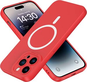 myy magnetic for iphone 14 pro max case,silicone shockproof phone case[magsafe-compatible] soft anti-scratch microfiber lining full camera lens protection cover 6.7'' (red)