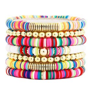 dimishin heishi bracelet for women clay bead bracelet stackable beaded stretch bracelet elastic layered colorful beaded bracelet set (colorful 7pc)