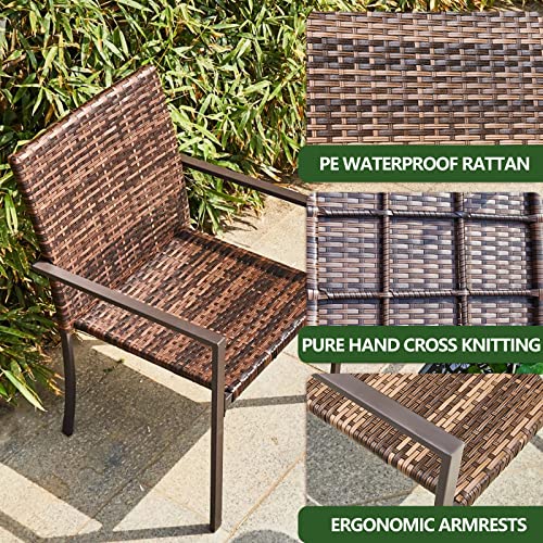 Mxfurhawa Patio Dining Chairs Set of 2 Outdoor PE Stackable Wicker Chairs Quick Dry Outdoor Arm Chairs for Backyard Lawn & Garden All-Weather Resistant, Brown