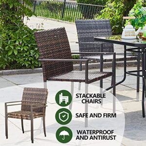 Mxfurhawa Patio Dining Chairs Set of 2 Outdoor PE Stackable Wicker Chairs Quick Dry Outdoor Arm Chairs for Backyard Lawn & Garden All-Weather Resistant, Brown