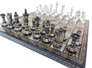12" solid brass metal chess set pieces & board with velvet storage box | brass metal luxury chess set | antique chess set for gifts