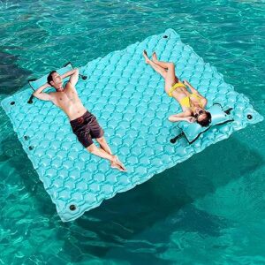bolite giant inflatable lake float for adults, 102 x72 inch pool float with pool hammock, floating mat toy raft loung for swimming pool lake beach summer water party, blue