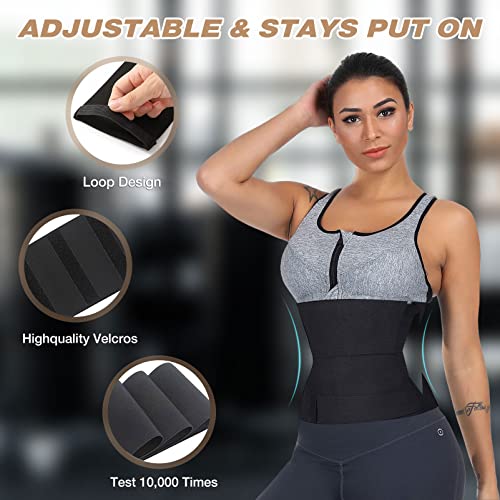 KDHGi Waist Wrap, Waist Trainer for Women with Loop Design, Tightness Adjustable & Non-Slip, Plus Size, Invisible & Flexible for Stomach, Lower Belly Fat, Post Partum Black