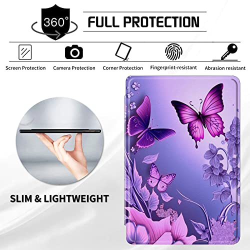 CGFGHHUY for iPad Mini 6 Case for Mini 6th Generation Case 360 Degree Rotating Stand Protective Smart Cover with Auto Wake Sleep Case for iPad Mini 6th Gen 8.3 inch - Pink Flowers Purple Butterflies
