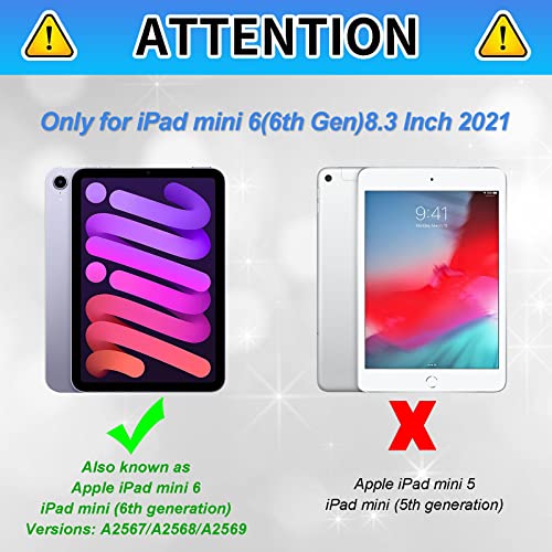 CGFGHHUY for iPad Mini 6 Case for Mini 6th Generation Case 360 Degree Rotating Stand Protective Smart Cover with Auto Wake Sleep Case for iPad Mini 6th Gen 8.3 inch - Pink Flowers Purple Butterflies