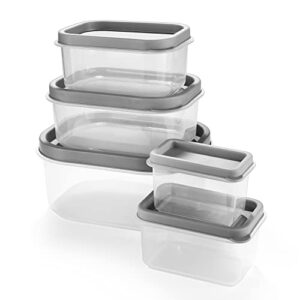 JJOO 10PCS Food Storage Containers with Lids (5 containers + 5 Lids), Reusable Meal Prep Container, Airtight Plastic freezer Containers for Pantry, Microwave and Dishwasher Safe, Grey