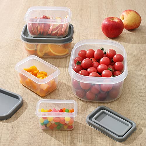 JJOO 10PCS Food Storage Containers with Lids (5 containers + 5 Lids), Reusable Meal Prep Container, Airtight Plastic freezer Containers for Pantry, Microwave and Dishwasher Safe, Grey