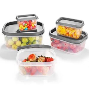 JJOO 10PCS Food Storage Containers with Lids (5 containers + 5 Lids), Reusable Meal Prep Container, Airtight Plastic freezer Containers for Pantry, Microwave and Dishwasher Safe, Grey