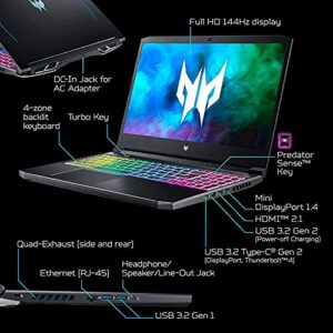 Acer 2022 Predator Helios 300 Gaming Laptop 15.6" FHD 144 Hz IPS 8-Core Intel Core i7-11800H NVIDIA RTX 3060 6GB GDDR6 32GB DDR4 1TB SSD + 1TB HDD Wi-Fi 6 RGB Backlit Keyboard Windows 10 w/ 32GB USB