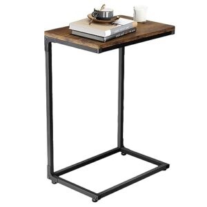 fixwal c-shaped end table, side table for sofa, vintage accent couch table with metal frame for coffee snack laptop