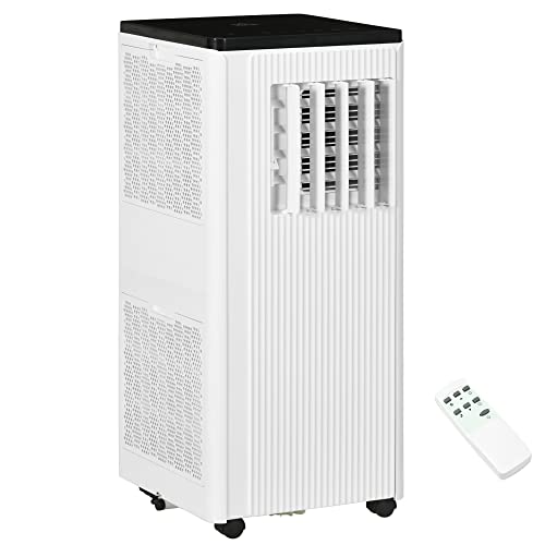 HOMCOM 10,000 BTU Smart WiFi Portable Air Conditioners for Rooms Up to 237 Sq. Ft., Cool Dehumidifier Fan 3-in-1 Portable AC Unit with Remote, 24H Timer, Window Mount Kit Included, White