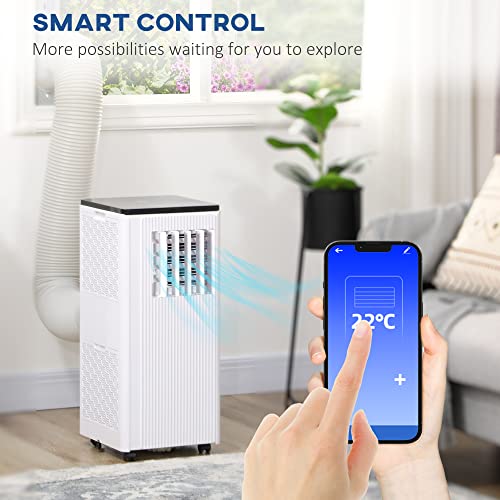 HOMCOM 10,000 BTU Smart WiFi Portable Air Conditioners for Rooms Up to 237 Sq. Ft., Cool Dehumidifier Fan 3-in-1 Portable AC Unit with Remote, 24H Timer, Window Mount Kit Included, White