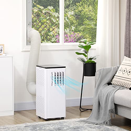 HOMCOM 10,000 BTU Smart WiFi Portable Air Conditioners for Rooms Up to 237 Sq. Ft., Cool Dehumidifier Fan 3-in-1 Portable AC Unit with Remote, 24H Timer, Window Mount Kit Included, White