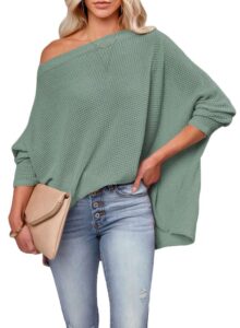 dokotoo womens juniors oversized t shirts long sleeve scoop neck waffle knit tunic tops green summer shirt solid color fashion work business loose fit blouses x-large