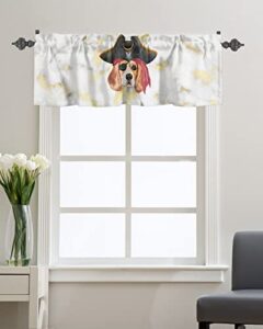 abstract geometric pirate dog white gold marble valance curtains for kitchen small windows,blackout short window treatment cartoon animal rod pocket valance for living room bedroom decor,42"wx12"l