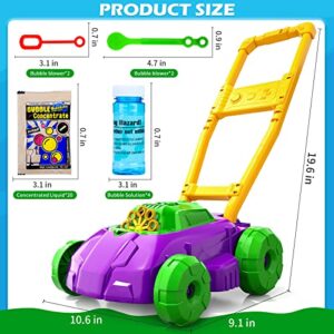 Purple and Green Bubble Lawn Mower for Toddlers, Bubble Makers for Kids, Summer Outdoor Backyard Gardening Toys, Birthday Gifts for Preschool Boys Girls