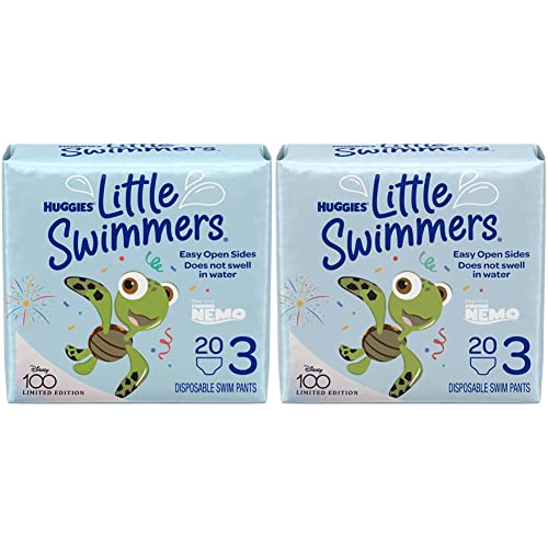 Swim Diapers Size 3 (16-26 lbs), Huggies Little Swimmers Disposable Swimming Diapers, 20 Ct (Pack of 2)