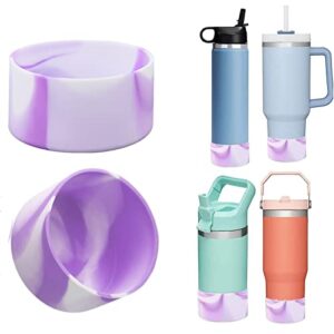 xshnuo 2 pcs silicone boot for stanley quencher adventure 40oz with handle & stanley iceflow 20oz 30oz, anti-slip water bottle bottom sleeve cover stanley cup accessories (white-purple)