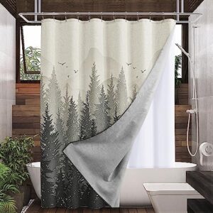 smabu black linen shower curtain with liner natural fabric shower curtain liner set with hooks rustic forest mountain shower curtains for bathroom black and cream double shower curtain dark grey 72x72