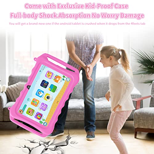 7inch Tablet for Kids Android 11 Tablets 3GB 32GB Parental Control Children Learning Toddler Tablet Shockproof Kickstand Case, GMS Certified, Google Tableta YouTube Netflix (Pink)