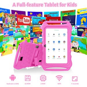 7inch Tablet for Kids Android 11 Tablets 3GB 32GB Parental Control Children Learning Toddler Tablet Shockproof Kickstand Case, GMS Certified, Google Tableta YouTube Netflix (Pink)