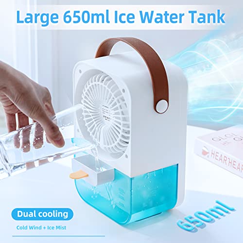 AEMEXT Small Portable Air Conditioner Cooling Fan with Voice Control Mini Evaporative Air Cooler with Humidifier 4000mAh Rechargeable Battery Operated Mini Ac Unit for Room Bedroom Office Desk Camping