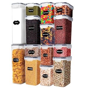 airtight food storage containers with lids, 7 pcs bpa free plastic dry food canisters for kitchen pantry organization and storage ideal for cereal, flour and sugar, dishwasher safe,include 10 labels and marker, black