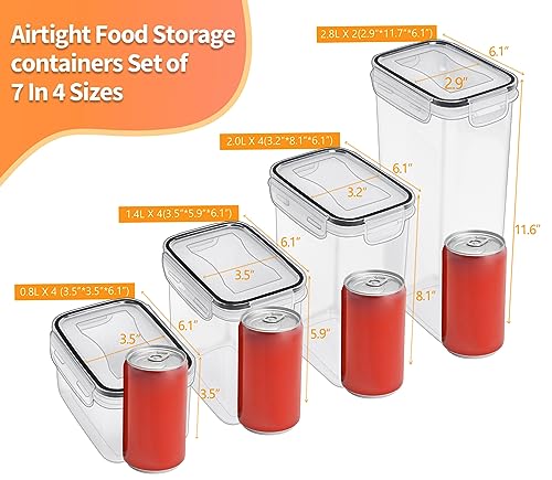 Airtight Food Storage Containers with Lids, 7 Pcs BPA Free Plastic Dry Food Canisters for Kitchen Pantry Organization and Storage Ideal for Cereal, Flour and Sugar, Dishwasher safe,Include 10 Labels and Marker, Black