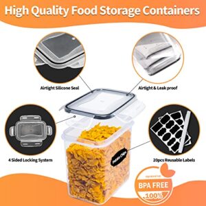 Airtight Food Storage Containers with Lids, 7 Pcs BPA Free Plastic Dry Food Canisters for Kitchen Pantry Organization and Storage Ideal for Cereal, Flour and Sugar, Dishwasher safe,Include 10 Labels and Marker, Black