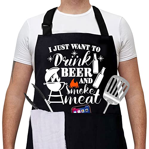 CUSUGBASO Grill Aprons for Men, One Size Funny Grilling Aprons with Three Pockets Birthday Gifts for Men, Dad Christmas Gifts,House Warming Gifts