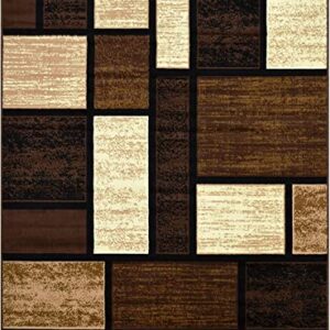 Champion Rugs Modern Contemporary Boxes Blocks Design Soft Indoor Brown Area Rug (8’ X 10’)