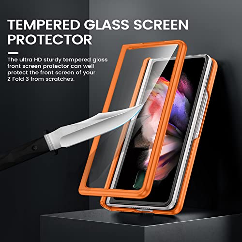 VEGO for Samsung Galaxy Z Fold 3 Case with Stand, Slide Camera Cover & Screen Protector & 360°Ring Magnetic Kickstand Military Grade Heavy Duty Protective Case for Galaxy Z Fold 3- Orange