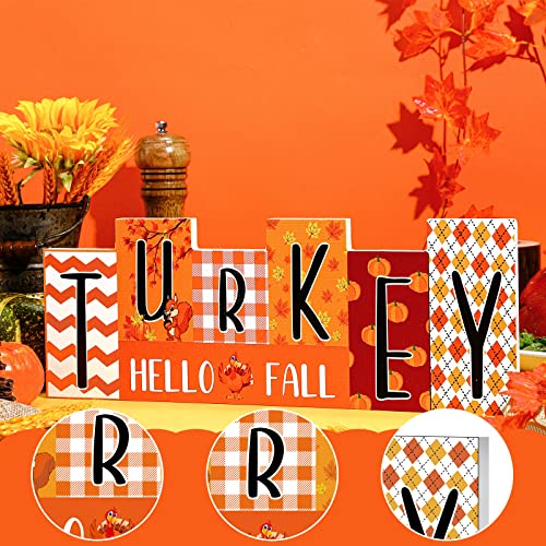 Purpeak Reversible Fall Wooden Table Sign Double Side Halloween and Thanksgiving Tabletop Sign Decor Wicked and Turkey Wood Block Fall Tiered Tray Decor for The Home Shelf Party Decor