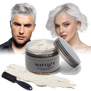 temporary silver white hair spray color wax with dye brush, instant natural hairstyle cream 4.23 oz, disposable coloring mud for men women, washable styling pomades, party cosplay diy halloween
