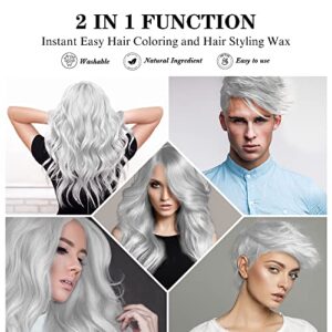 Temporary Silver White Hair Spray Color Wax with Dye Brush, Instant Natural Hairstyle Cream 4.23 oz, Disposable Coloring Mud for Men Women, Washable Styling Pomades, Party Cosplay DIY Halloween