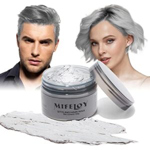 temporary silver gray hair spray color wax 4.23 oz, instant natural hairstyle cream dye, disposable coloring mud for men women youth, grey styling pomades, party cosplay diy halloween