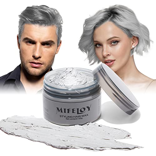 Temporary Silver Gray Hair Spray Color Wax 4.23 oz, Instant Natural Hairstyle Cream Dye, Disposable Coloring Mud for Men Women Youth, Grey Styling Pomades, Party Cosplay DIY Halloween