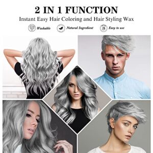 Temporary Silver Gray Hair Spray Color Wax 4.23 oz, Instant Natural Hairstyle Cream Dye, Disposable Coloring Mud for Men Women Youth, Grey Styling Pomades, Party Cosplay DIY Halloween