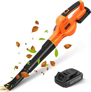 wisetool 20v cordless leaf blower with battery and charger, leaf blower battery operated, rechargeable electric handheld leaf blower variable speed with 2 tubes for patio, leaves & snow blowing-orange