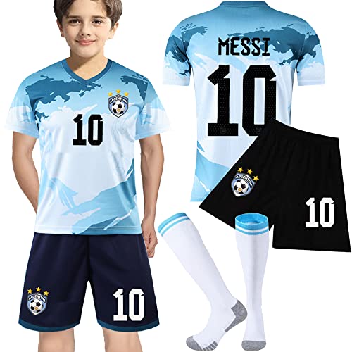 Casmy Kids Youth Argentina Me-Ssii Jersey+Soccer Shorts World Cup Football Sports Team Camo Graphic Shirts Kit for Boy Girl